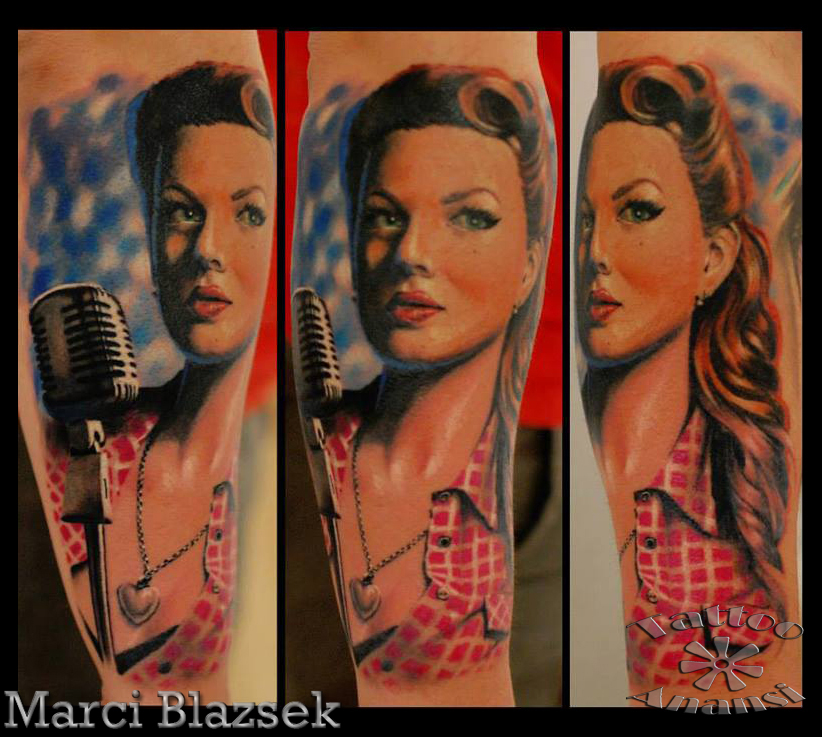 color tattoo girl woman singer pinup beautiful munich münchen tätowierer shop laden