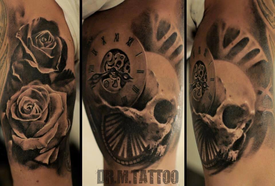 marci black schwarz top skull uhr clock watch portrait tattoo realistic realistisch münchen shop store best 