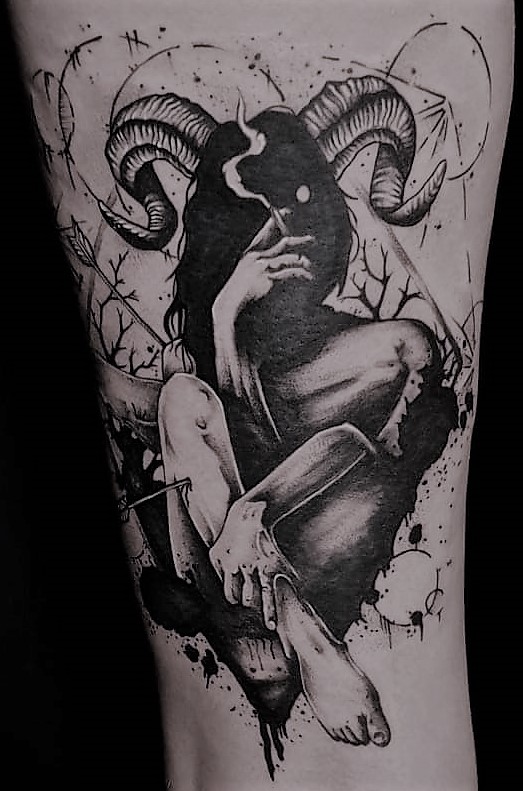 Tattoo Studio Anansi München David best bestes dotwork darktrash blackwork black and grey pan faun