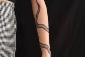 Tattoo Anansi München Artist Patrick neotraditional black and grey snake Schlange wrist Handgelenk scar Narbe