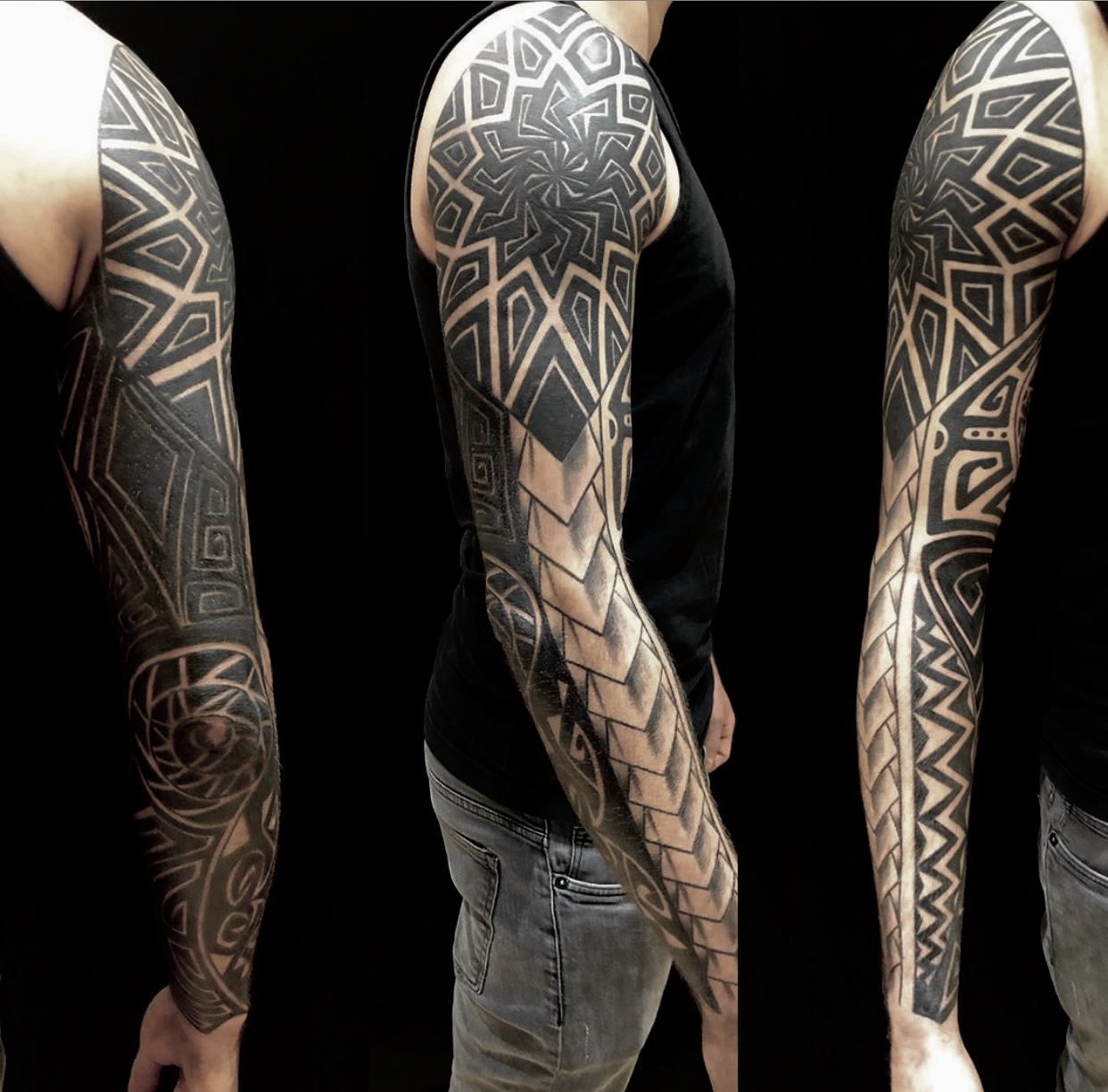tattoo studio anansi münchen geometrisch black full sleeve gross black work best bestes bester gtgd