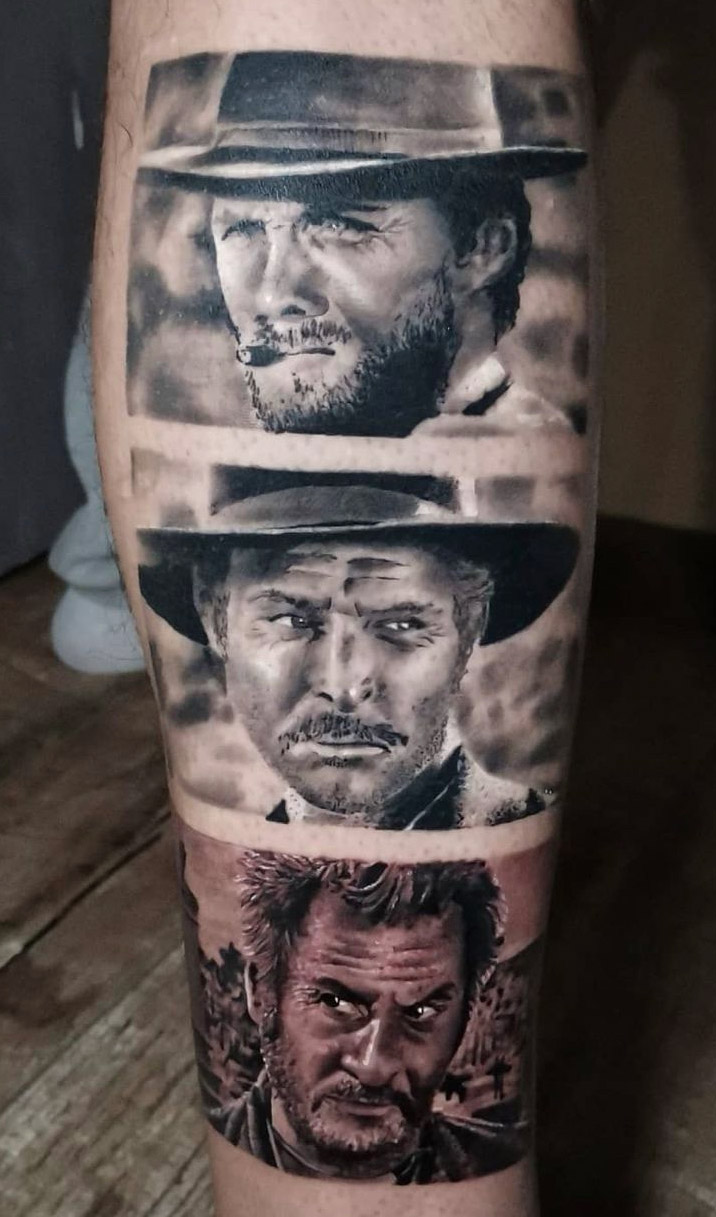 attoo Anansi Studio München Munich Haidhausen Pete the good the bad and the ugly movie western best black and grey realistic