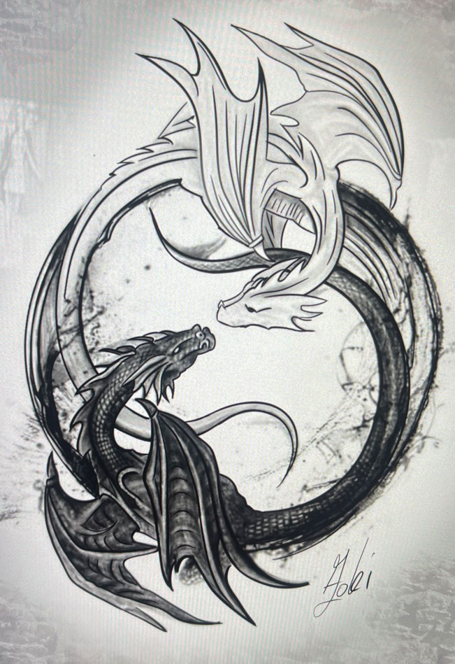 Tattoo Anansi Studio München Munich Haidhausen Zoran dragons yin yang wannado drawing best black and grey design available