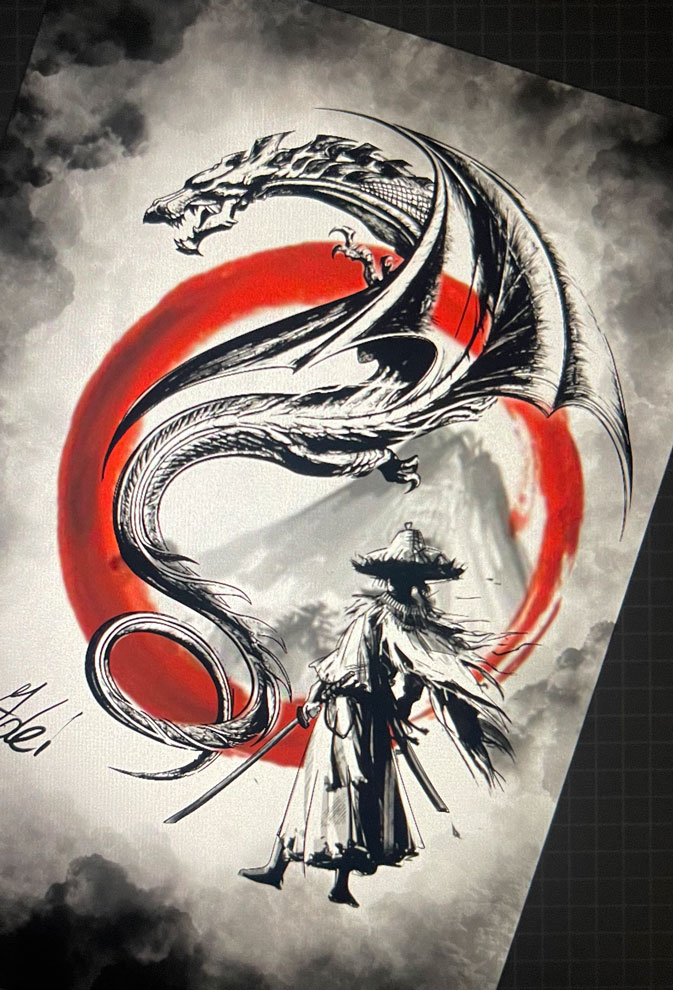 Tattoo Anansi Studio München Munich Haidhausen Zoran wannado dragon mount fuji abstract japanese best blackwork sketchy design