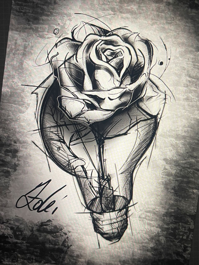 Tattoo Anansi Studio München Munich Haidhausen Zoran wannado sketchy rose lightbulb best abstract sketchy black and grey